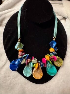 Colorful Teardrop Cluster Necklace in Turquoise Cord Could be colored shells